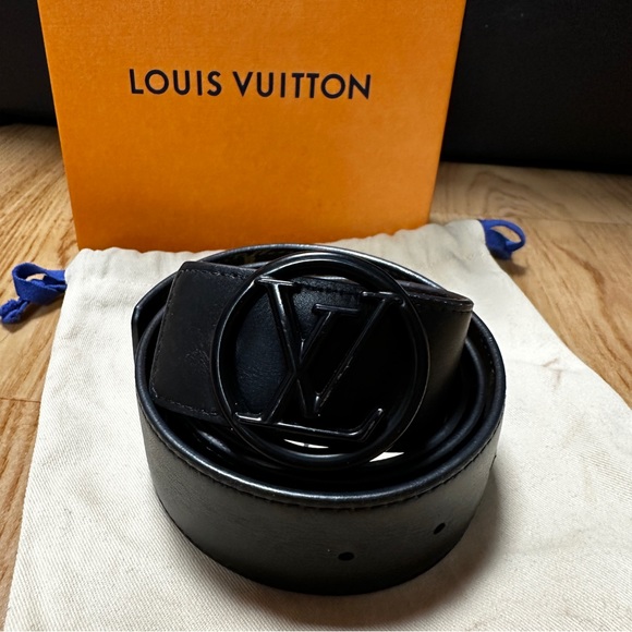 LOUIS VUITTON CEINTURE CIRCLE MATTE BLACK BUCKLE REVERSIBLE LEATHER BELT - Picture 6 of 10